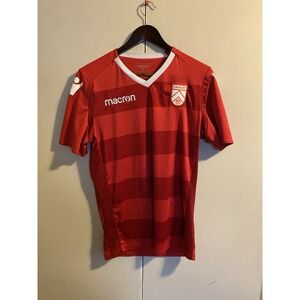 Macron Cavalry FC Soccer Jersey Mens Size Medium Red Striped CPL Football Shirt